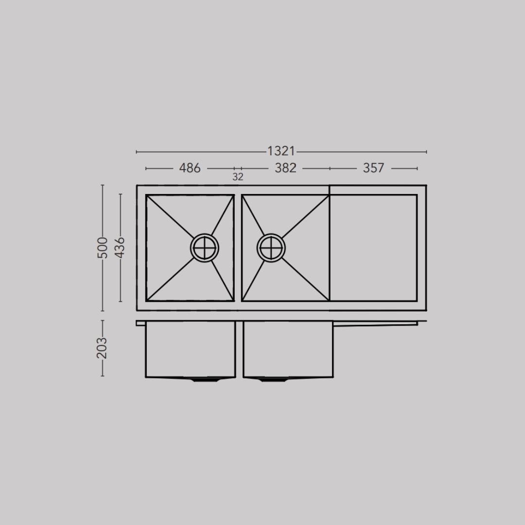 Carysil Stainless Steel Sink Quadro QUADRO DOUBLE BOWL WITH DRAINER 52 X 20 X 8 ( 52 x 20 inches ) - Matt