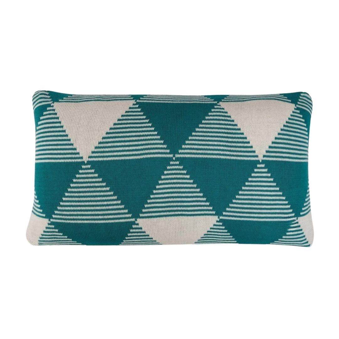 Acel Triangles Rectangle Slate Green & Natural Cotton Knitted Decorative Cushion Cover (50 in x 66 in)
