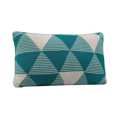 Acel Triangles Rectangle Slate Green & Natural Cotton Knitted Decorative Cushion Cover (50 in x 66 in)