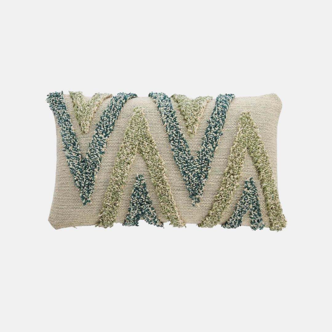 Arrowhead Mint, Green & Natural Cotton Knitted Decorative Cushion Cover (12 in x 20 in)