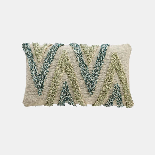 Arrowhead Mint, Green & Natural Cotton Knitted Decorative Cushion Cover (12 in x 20 in)