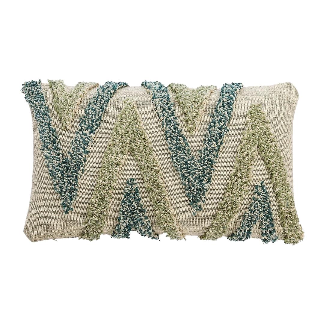 Arrowhead Mint, Green & Natural Cotton Knitted Decorative Cushion Cover (12 in x 20 in)