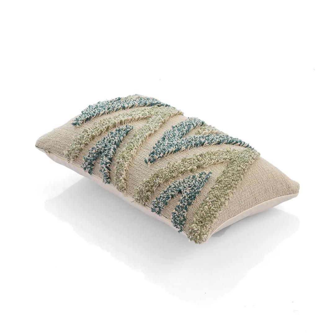 Arrowhead Mint, Green & Natural Cotton Knitted Decorative Cushion Cover (12 in x 20 in)