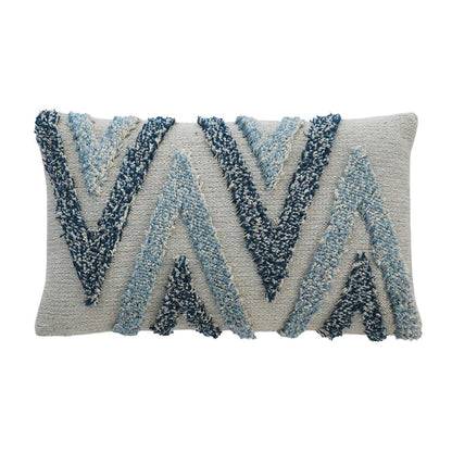 Arrowhead Sky Blue, Steel Blue & Natural Cotton Knitted Decorative Cushion Cover (12 in x 20 in)