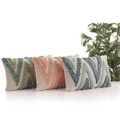 Arrowhead Sky Blue, Steel Blue & Natural Cotton Knitted Decorative Cushion Cover (12 in x 20 in)