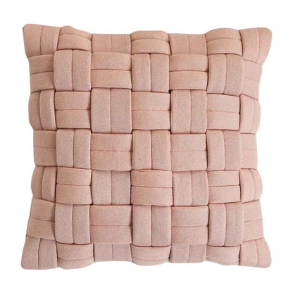 Basket Knit Cameo Pink Cotton Knitted Decorative Cushion Cover (16 in x 16 in)