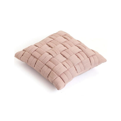 Basket Knit Cameo Pink Cotton Knitted Decorative Cushion Cover (16 in x 16 in)