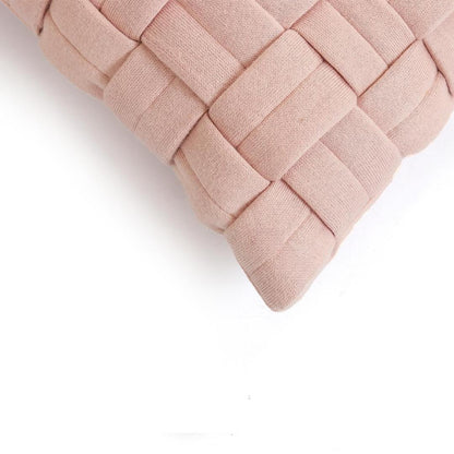 Basket Knit Cameo Pink Cotton Knitted Decorative Cushion Cover (16 in x 16 in)