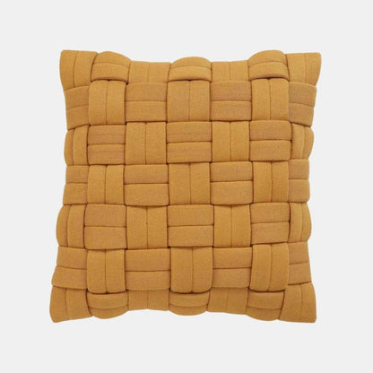 Basket Knit Mustard Cotton Knitted Decorative Cushion Cover (16 in x 16 in)
