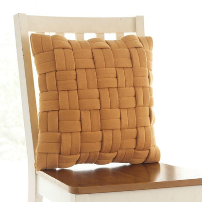Basket Knit Mustard Cotton Knitted Decorative Cushion Cover (16 in x 16 in)