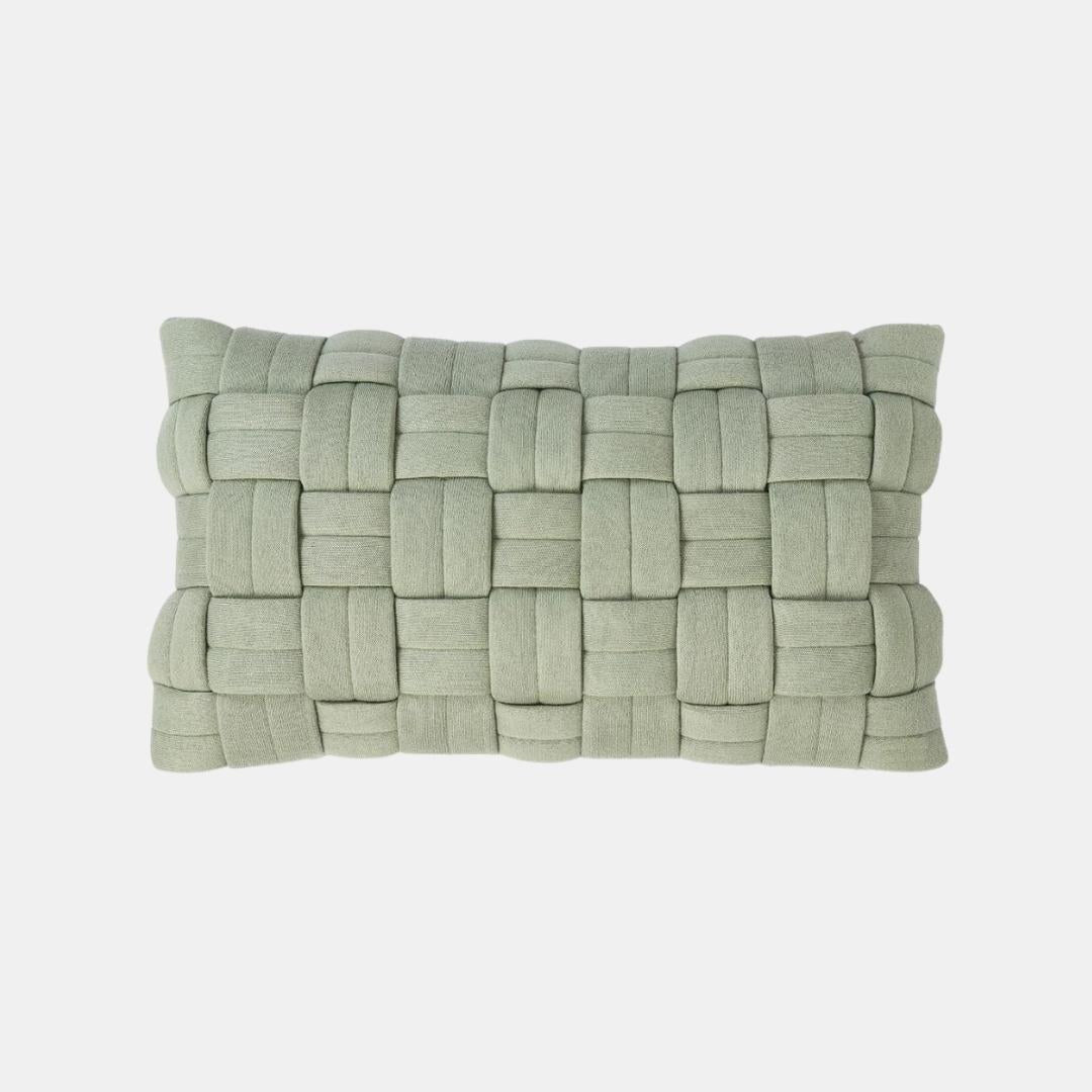Basket Knit Pistachio Green Cotton Knitted Decorative Cushion Cover (12 in x 20 in)