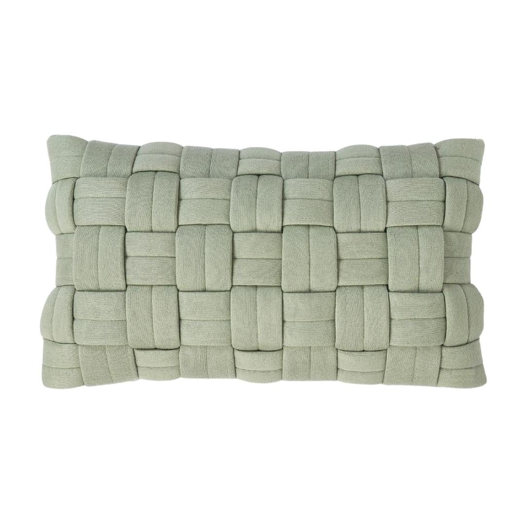 Basket Knit Pistachio Green Cotton Knitted Decorative Cushion Cover (12 in x 20 in)