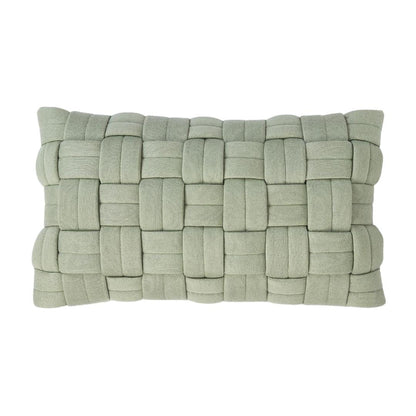 Basket Knit Pistachio Green Cotton Knitted Decorative Cushion Cover (12 in x 20 in)