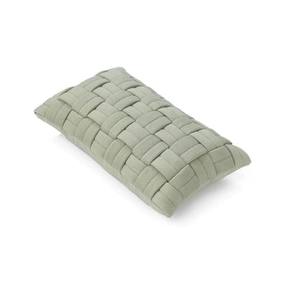 Basket Knit Pistachio Green Cotton Knitted Decorative Cushion Cover (12 in x 20 in)
