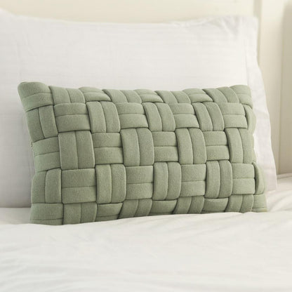 Basket Knit Pistachio Green Cotton Knitted Decorative Cushion Cover (12 in x 20 in)