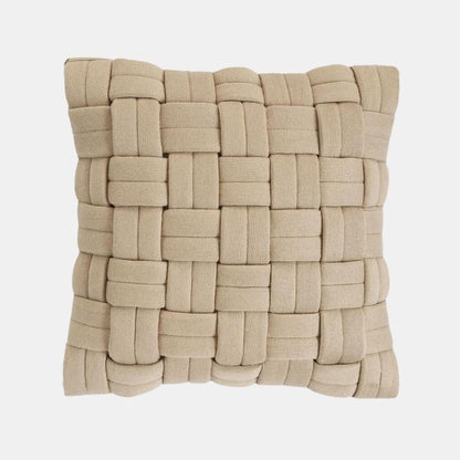 Basket Knit Sandy Brown Cotton Knitted Decorative Cushion Cover (16 in x 16 in)