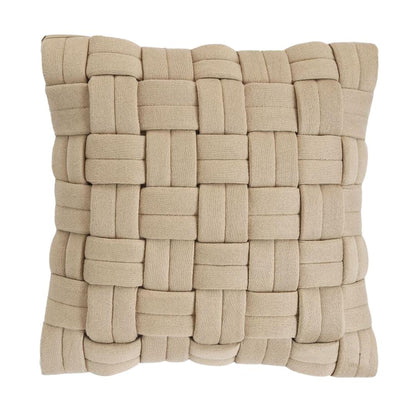 Basket Knit Sandy Brown Cotton Knitted Decorative Cushion Cover (16 in x 16 in)