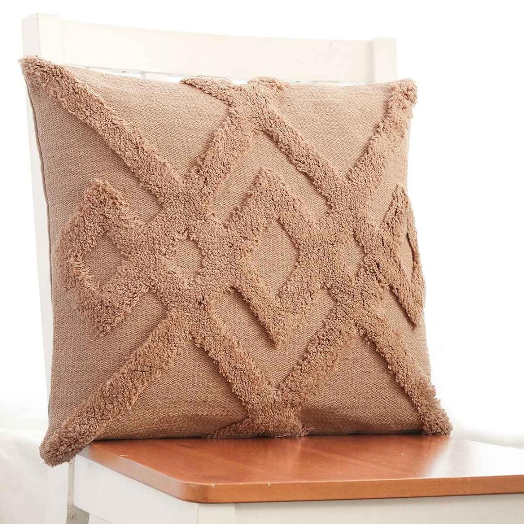 Bermuda Blush Pink Cotton Knitted Decorative Cushion Cover (18 in x 18 in)