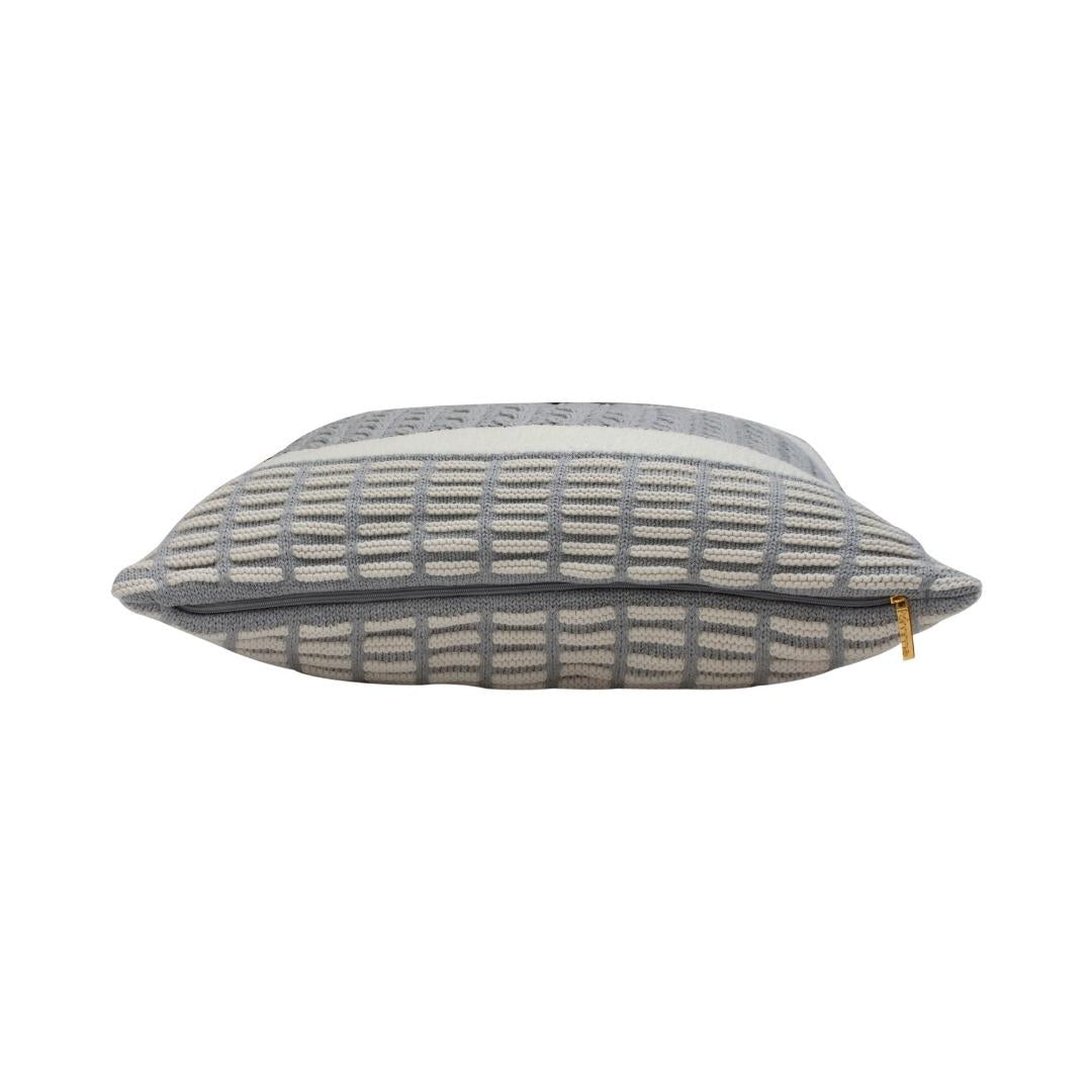 Braided Line Jersey Grey and white Cotton Knitted Decorative Cushion Cover (20 in x 20 in)