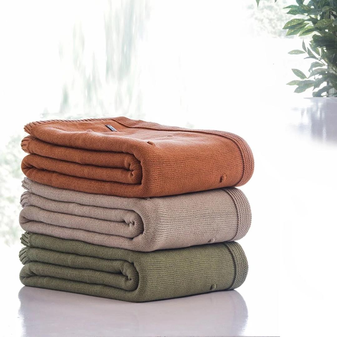 Bubble Sandy Brown Cotton Knitted Throw Blanket ()