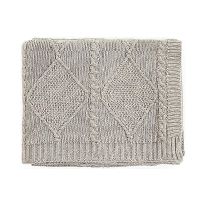 Cable Moss Cool Grey Cotton Knitted Throw Blanket (50 in x 60 in)