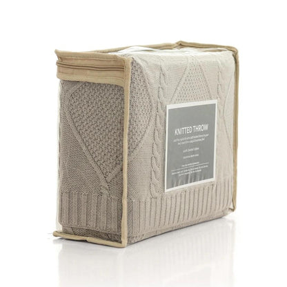 Cable Moss Cool Grey Cotton Knitted Throw Blanket (50 in x 60 in)