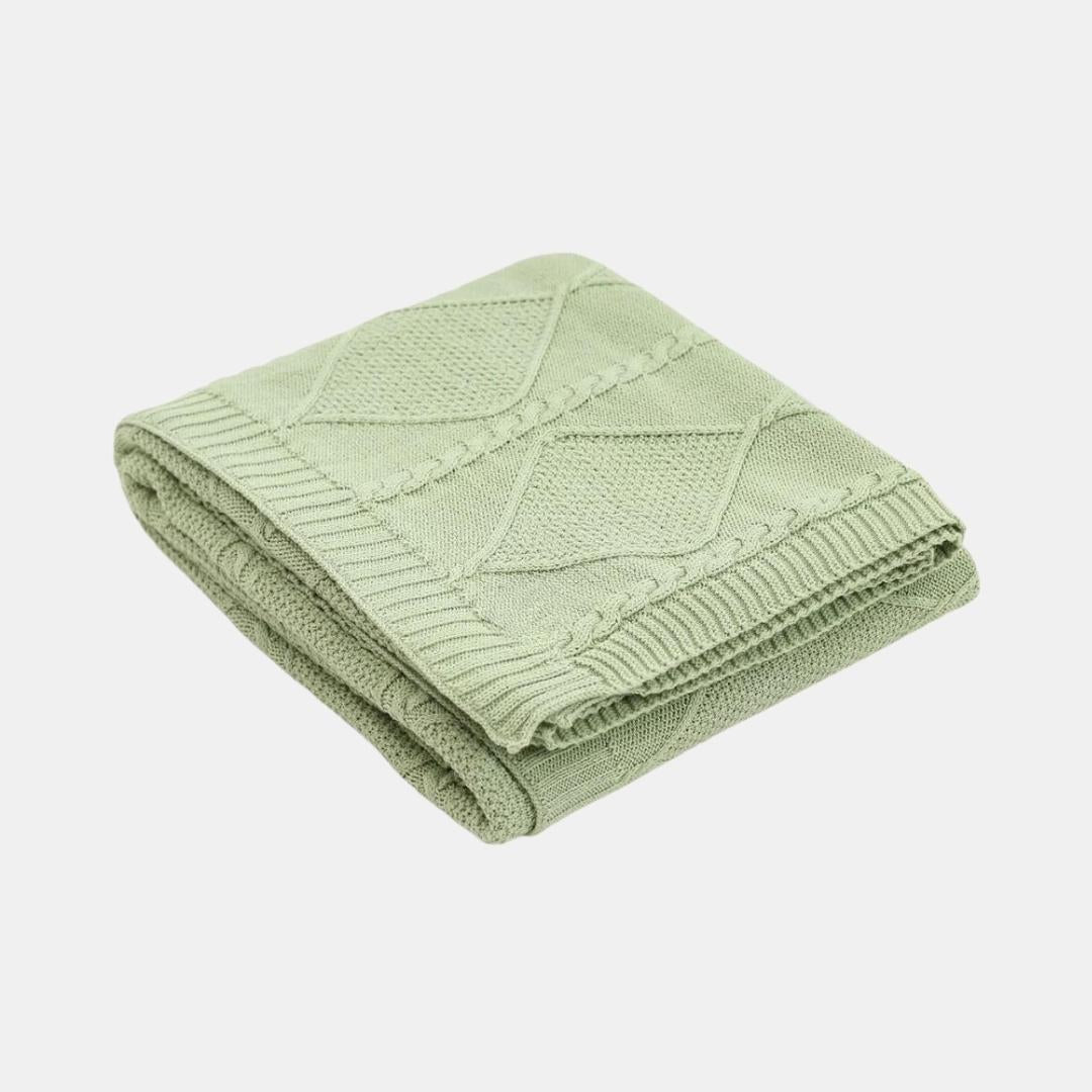 Cable Moss Desert Sage Cotton Knitted Throw Blanket (50 in x 60 in)