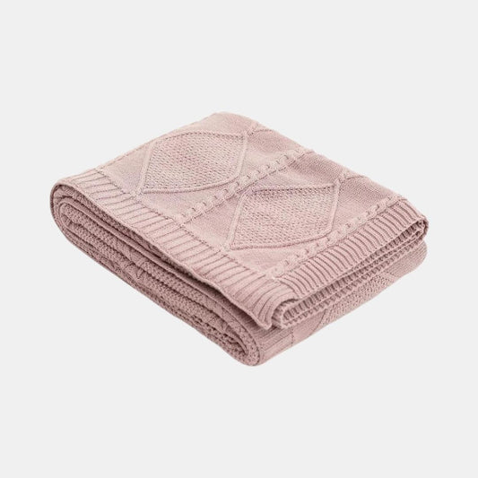 Cable Moss Dull Rose Cotton Knitted Throw Blanket (50 in x 60 in)