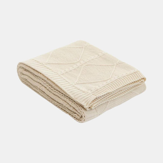 Cable Moss Natural Cotton Knitted Throw Blanket (50 in x 60 in)