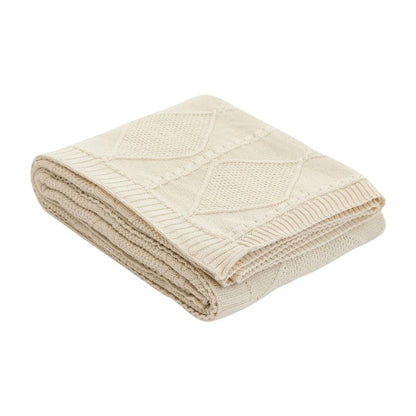 Cable Moss Natural Cotton Knitted Throw Blanket (50 in x 60 in)