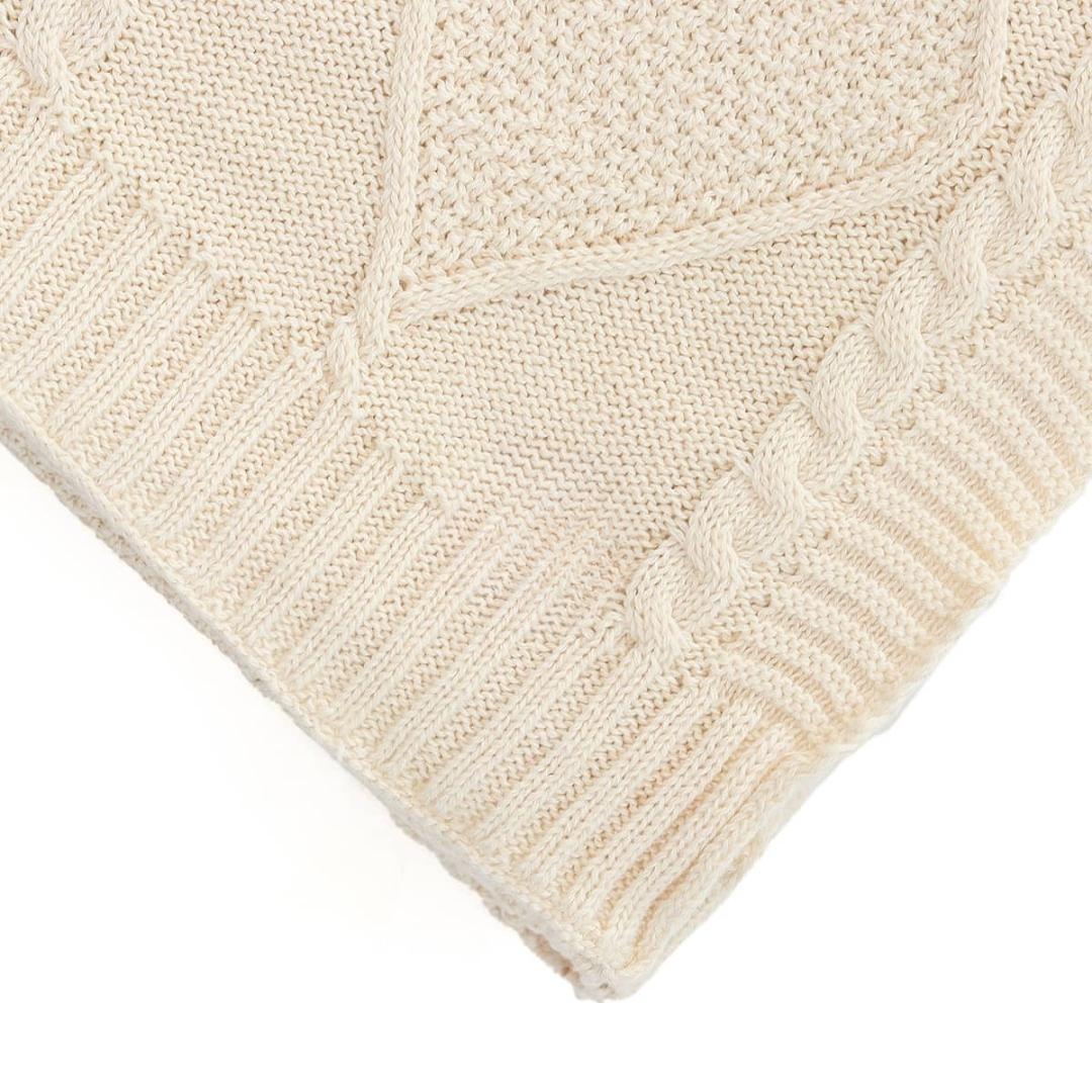 Cable Moss Natural Cotton Knitted Throw Blanket (50 in x 60 in)