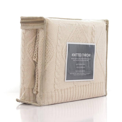Cable Moss Natural Cotton Knitted Throw Blanket (50 in x 60 in)