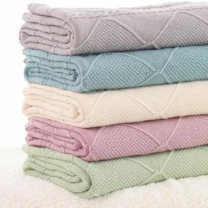 Cable Moss Natural Cotton Knitted Throw Blanket (50 in x 60 in)