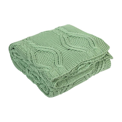 Chunky Classic Light Green Cotton Knitted Throw Blanket (50 in x 66 in)