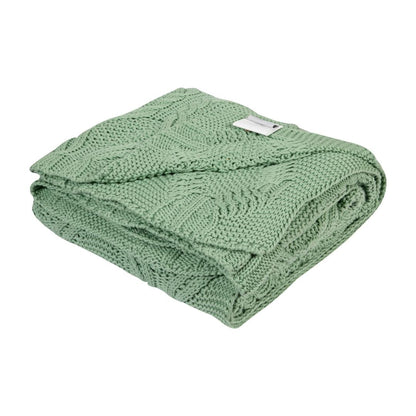 Chunky Classic Light Green Cotton Knitted Throw Blanket (50 in x 66 in)