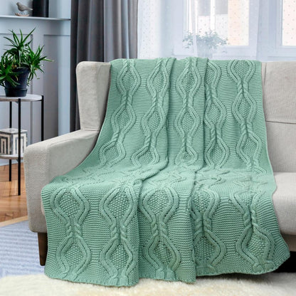 Chunky Classic Light Green Cotton Knitted Throw Blanket (50 in x 66 in)