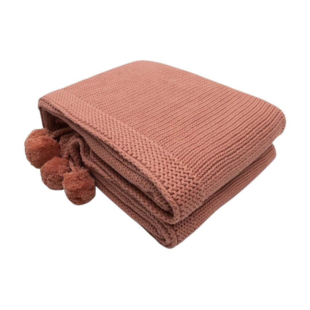 Chunky Jersey Coral Cotton Knitted Throw Blanket (50 in x 60 in)