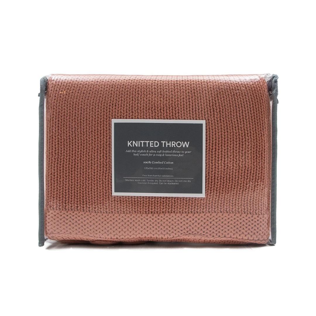 Chunky Jersey Coral Cotton Knitted Throw Blanket (50 in x 60 in)
