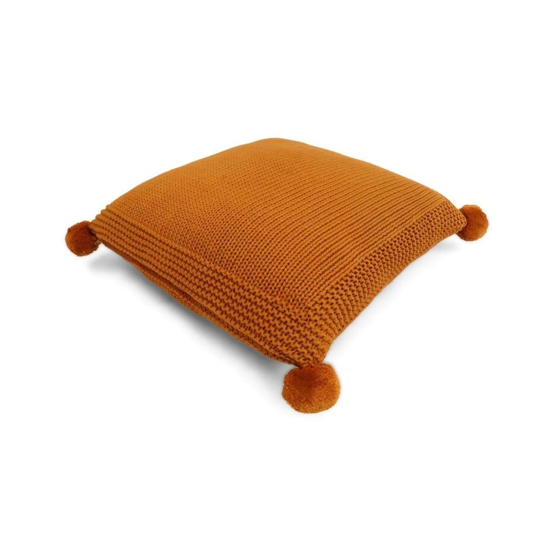 Chunky Knit Mustard Cotton Knitted Decorative Cushion Cover (16 in x 16 in)