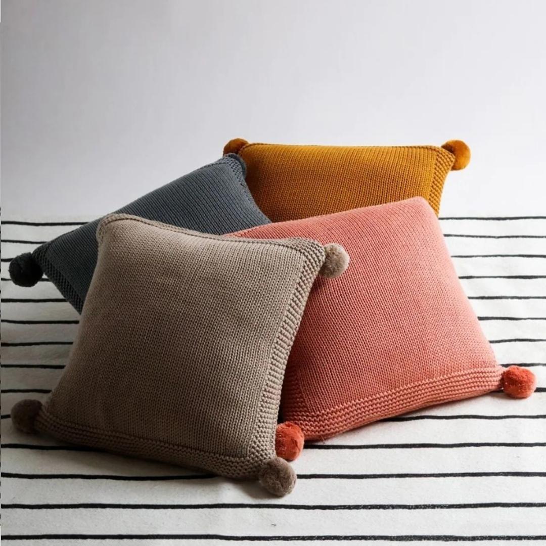 Chunky Knit Stone Cotton Knitted Decorative Cushion Cover (16 in x 16 in)