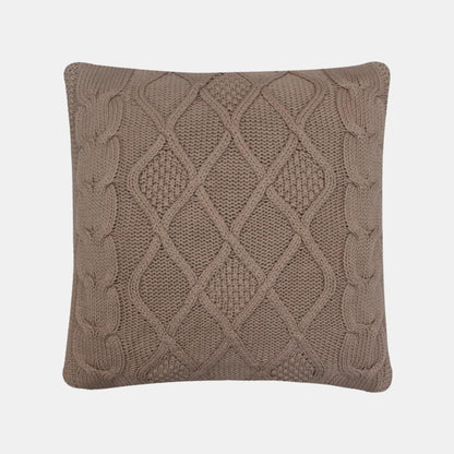 Classic Diamond Brown Cotton Knitted Decorative Cushion Cover (20 in x 20 in)