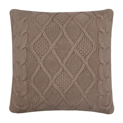 Classic Diamond Brown Cotton Knitted Decorative Cushion Cover (20 in x 20 in)