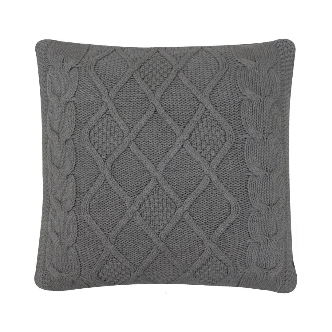 Classic Diamond Grey Cotton Knitted Decorative Cushion Cover (20 in x 20 in)