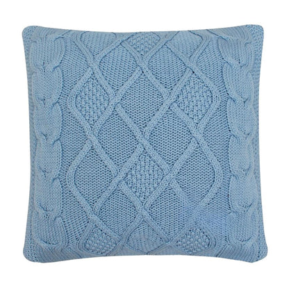 Classic Diamond Sky Blue Cotton Knitted Decorative Cushion Cover (20 in x 20 in)
