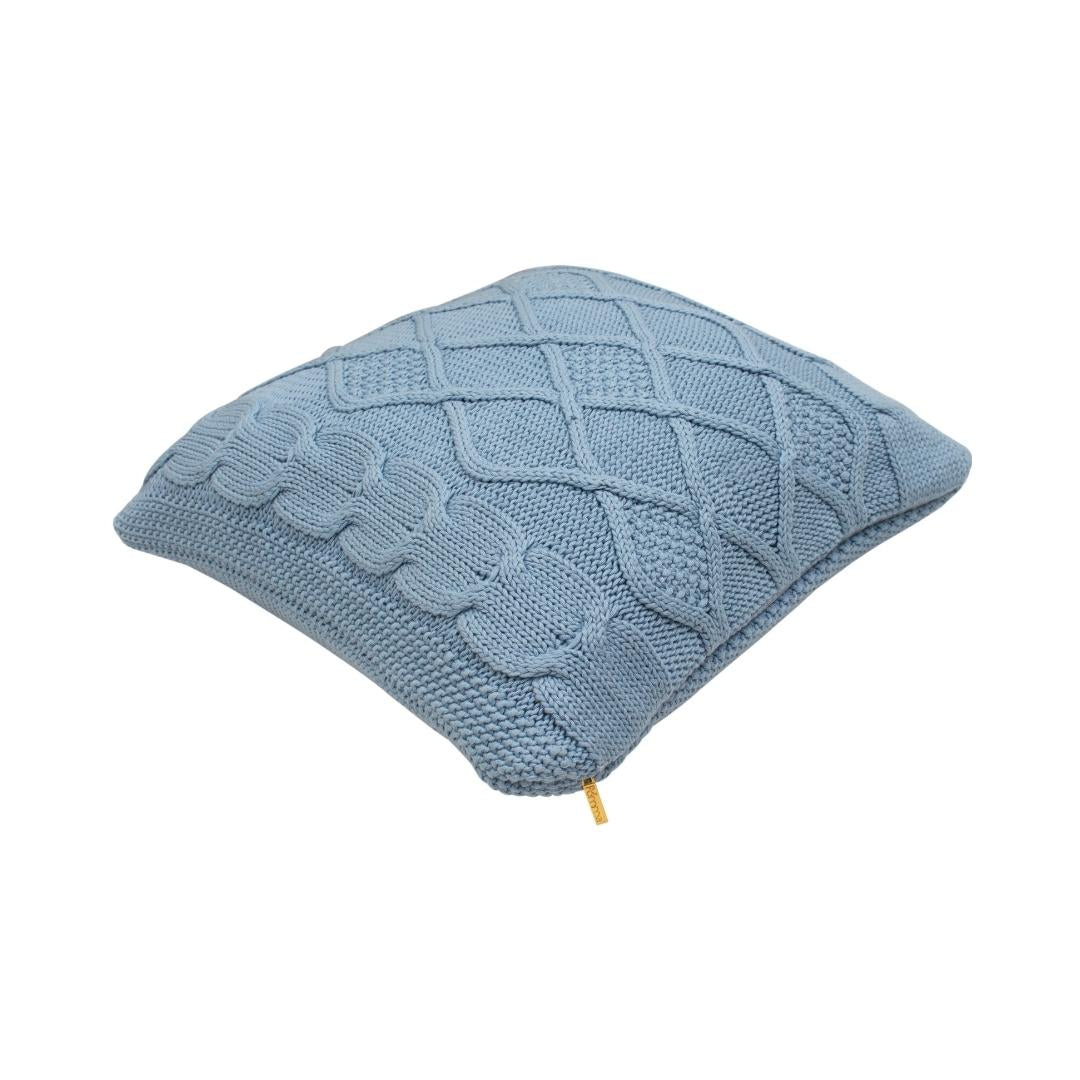 Classic Diamond Sky Blue Cotton Knitted Decorative Cushion Cover (20 in x 20 in)