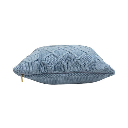 Classic Diamond Sky Blue Cotton Knitted Decorative Cushion Cover (20 in x 20 in)