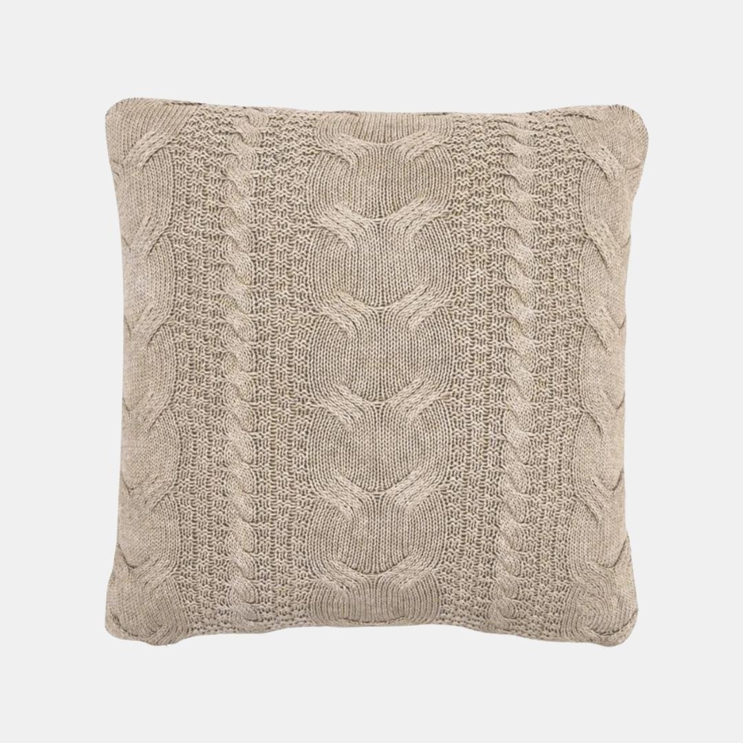 Classical Light Beige Melange Cotton Knitted Decorative Cushion Cover (18 in x 18 in)
