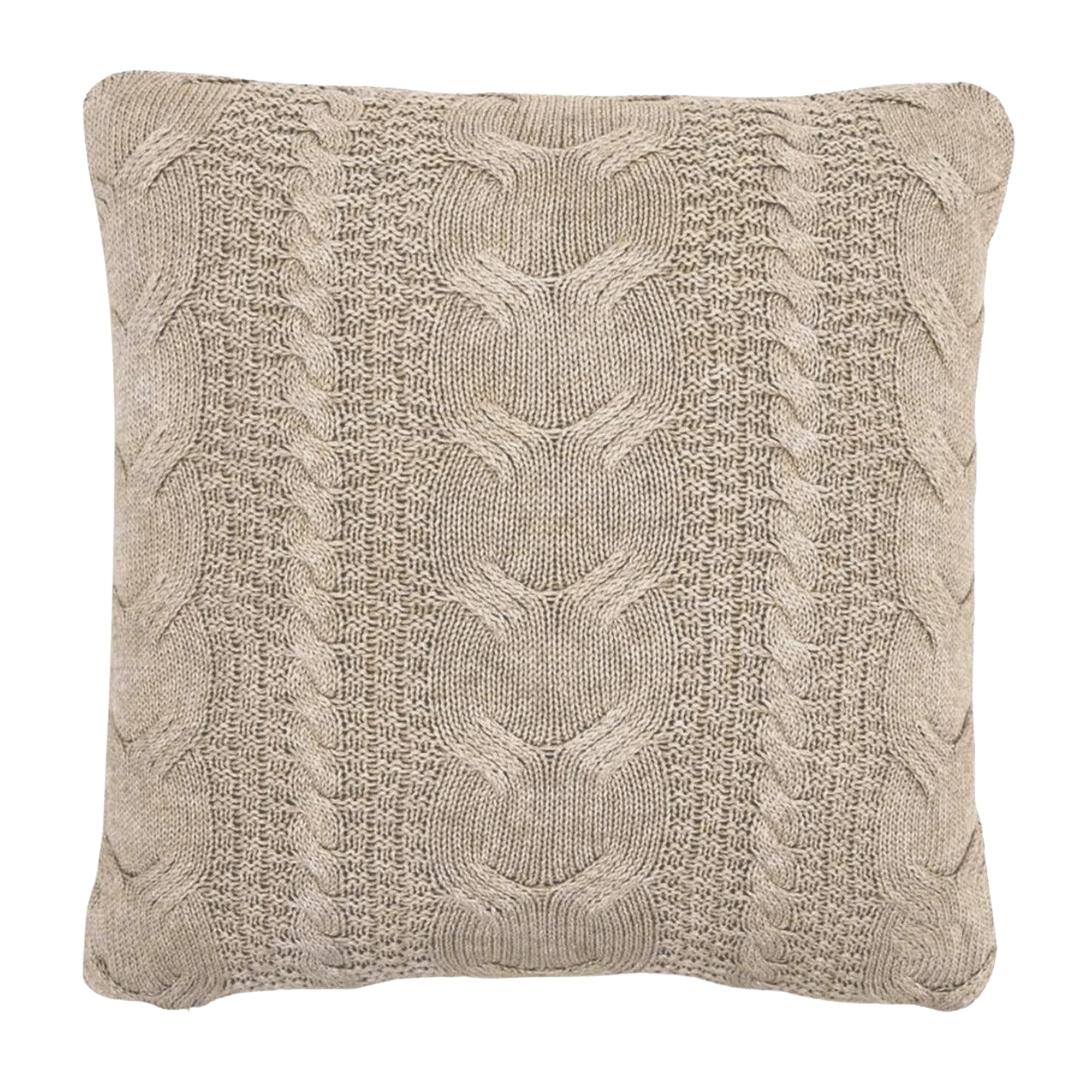 Classical Light Beige Melange Cotton Knitted Decorative Cushion Cover (18 in x 18 in)