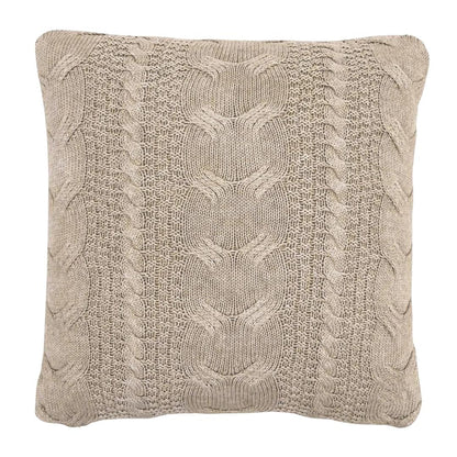 Classical Light Beige Melange Cotton Knitted Decorative Cushion Cover (18 in x 18 in)