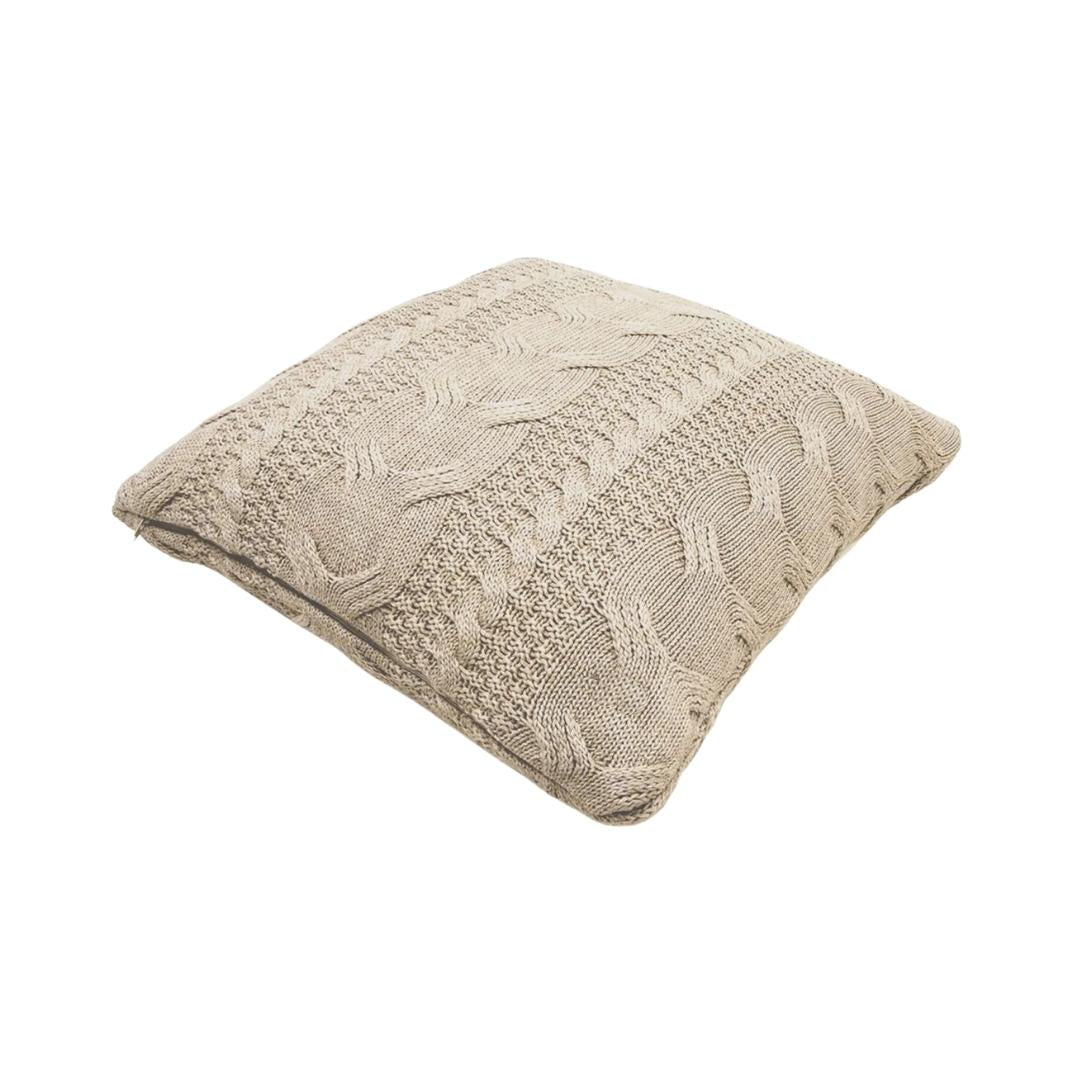 Classical Light Beige Melange Cotton Knitted Decorative Cushion Cover (18 in x 18 in)